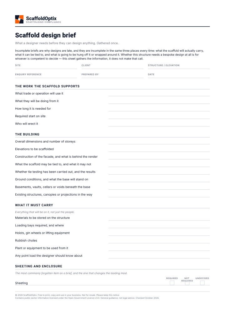 First page of the Scaffold design brief PDF